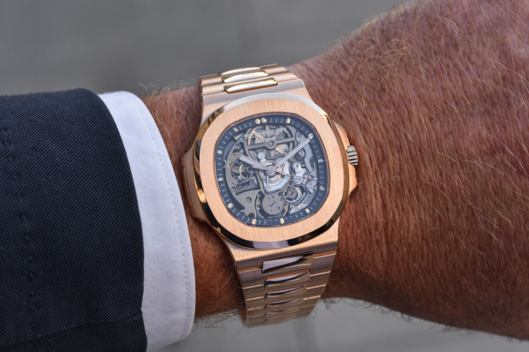 Artisans de Geneve Honey Pearl Project Skeletonized Patek Philippe Nautilus 5711 Rose Gold